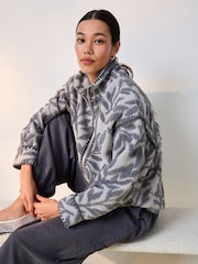 Grey Floral Print Zip Through Borg Jacket - Image 4 of 8