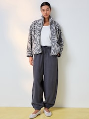 Grey Floral Print Zip Through Borg Jacket - Image 5 of 8