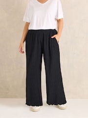Evans Black Chrome Textured Wide Leg Trousers - Image 1 of 5