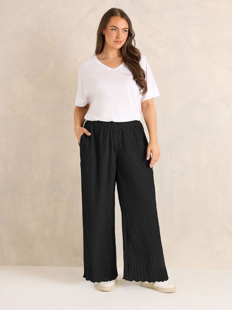 Evans Black Chrome Textured Wide Leg Trousers - Image 2 of 5 Evans Black Chrome Textured Wide Leg Trousers - Image 2 of 5