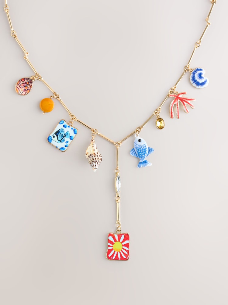 Gold Tone Fish Charm Necklace - Image 2 of 4