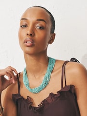 藍綠色 - 珠飾多層項鍊 - 圖片 1/3