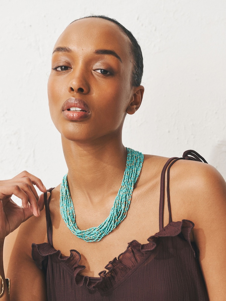 藍綠色 - 珠飾多層項鍊 - 圖片 1/3