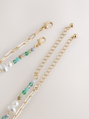 Blue/Pearl/Gold Tone 2 Layered Necklace - Image 5 of 5