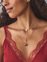 Gold Tone Stone 2 Layer Y Necklace - Image 2 of 5