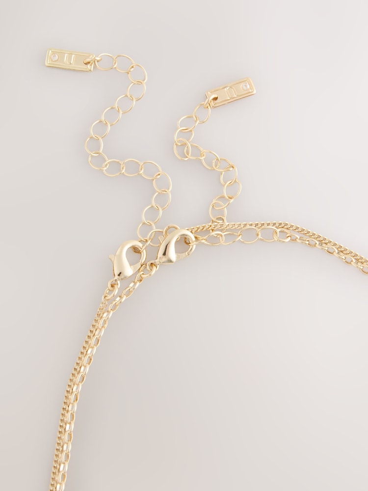 Gold Tone Stone 2 Layer Y Necklace - Image 5 of 5