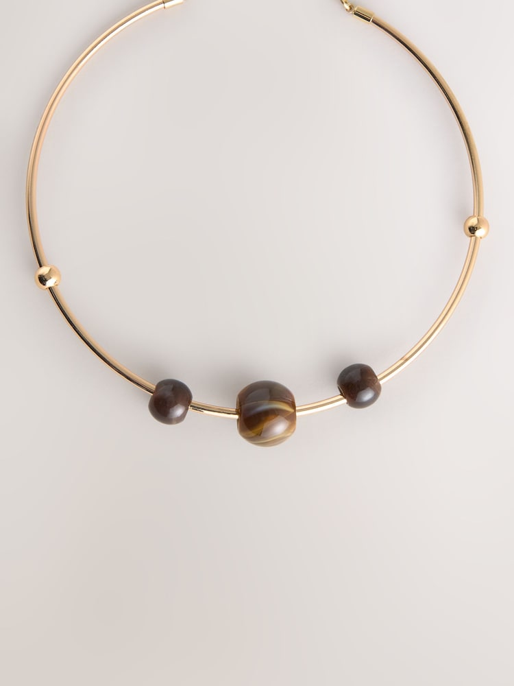 Caramel Brown Bead Torque Necklace - Image 2 of 4