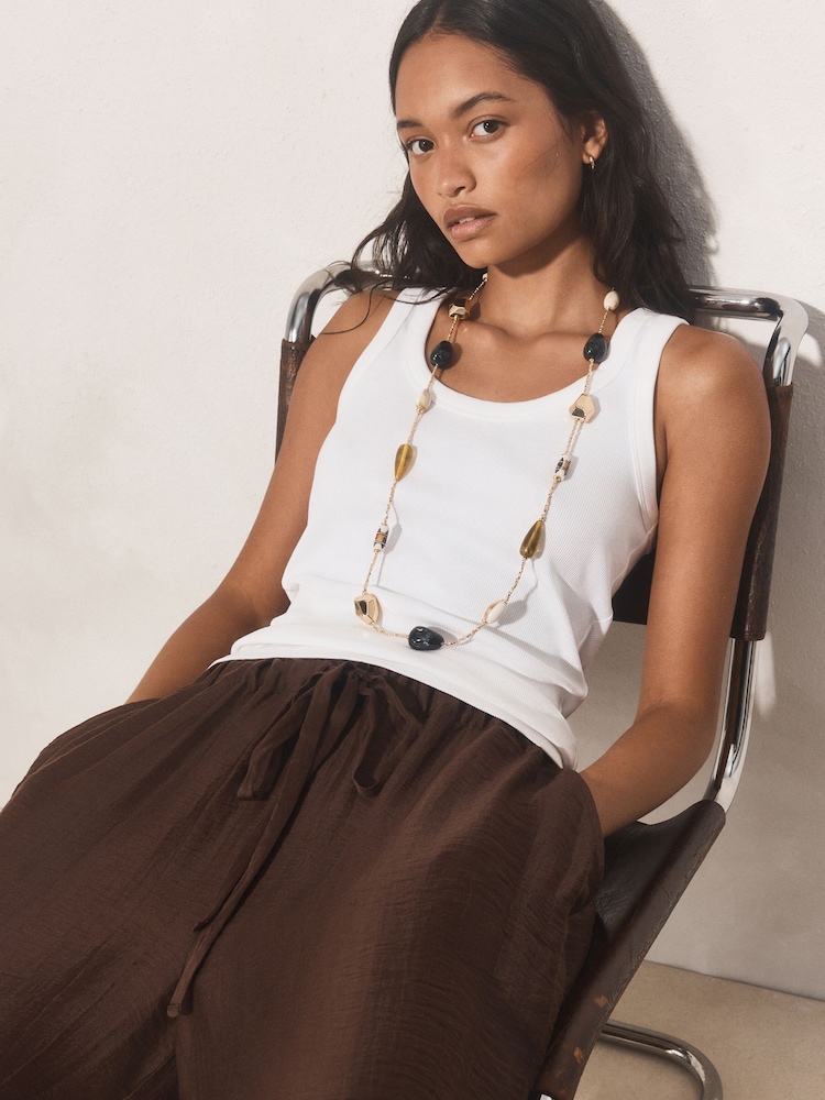 Gold Tone/Brown Long Beaded Necklace - Image 1 of 2