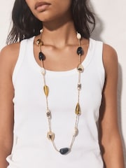 Gold Tone/Brown Long Beaded Necklace - Image 2 of 2