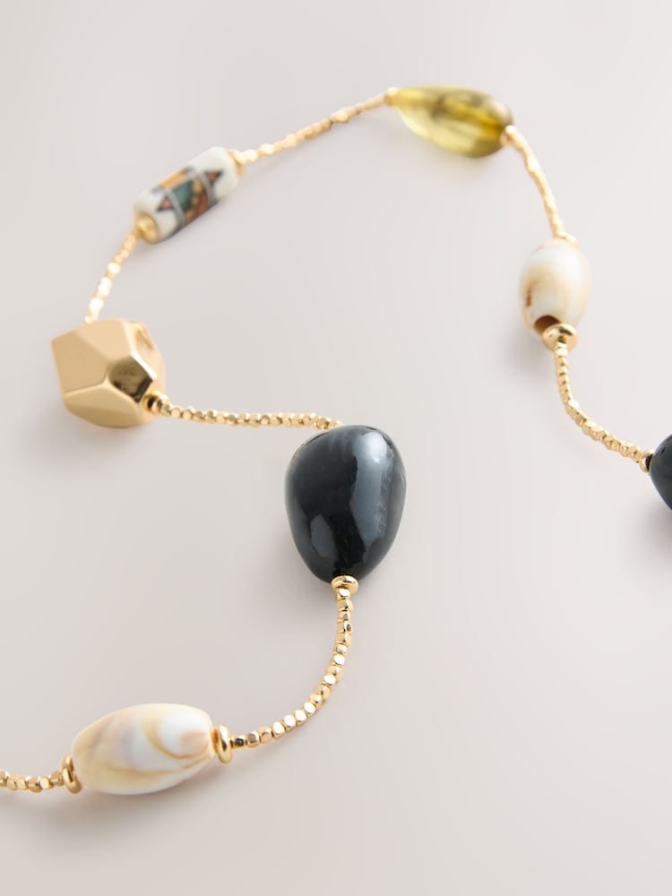 Gold Tone/Brown - Long Beaded Necklace - Image 5 of 5