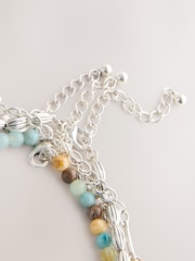 Silver Tone Statement Boho Charm 4 Layer Necklace - Image 6 of 7