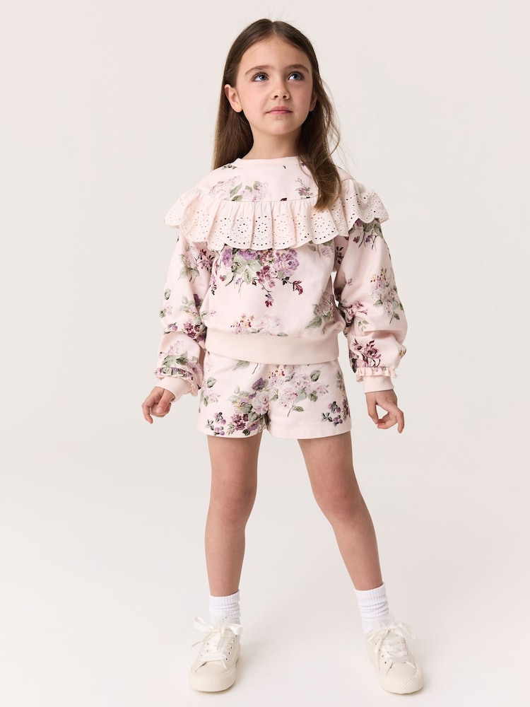 Laura Ashley Light Pink Fairthorne Frill Top and Shorts Sweat Set - Image 1 of 11