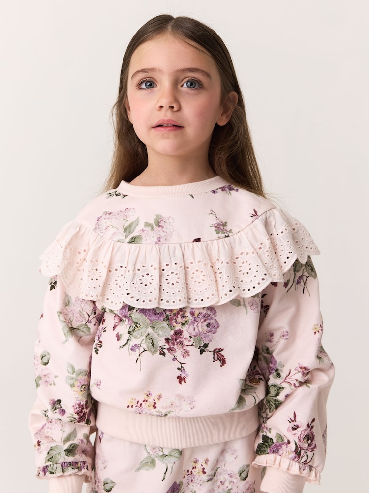Laura Ashley Light Pink Fairthorne Frill Top and Shorts Sweat Set - Image 2 of 11