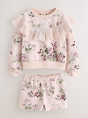 Laura Ashley Light Pink Fairthorne Frill Top and Shorts Sweat Set - Image 8 of 11