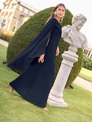Lipsy Navy Petite Bridesmaid One Shoulder Cape Draped Sleeve Maxi Dress - Image 3 of 5