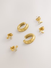 Gold Tone Gold Tone Waterproof Stainless Steel Celestial Earrings 3 Pack - Image 8 of 8