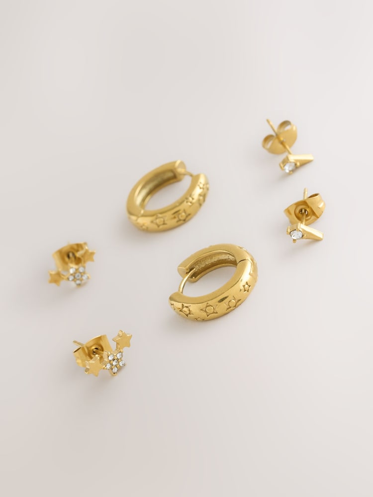 Gold Tone Gold Tone Waterproof Stainless Steel Celestial Earrings 3 Pack - Image 8 of 8