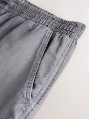 Blue Relaxed Fit Linen Cotton Blend Trousers With Elasticated Waist - Image 3 of 4