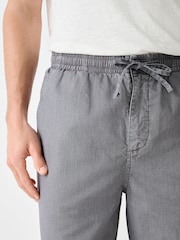 Blue Relaxed Fit Linen Cotton Blend Trousers With Elasticated Waist - Image 5 of 10