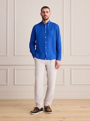 淡灰色 - 標準款錐形剪裁 - Signature 100% Linen Pleated Chino Trousers - 圖片 3/10