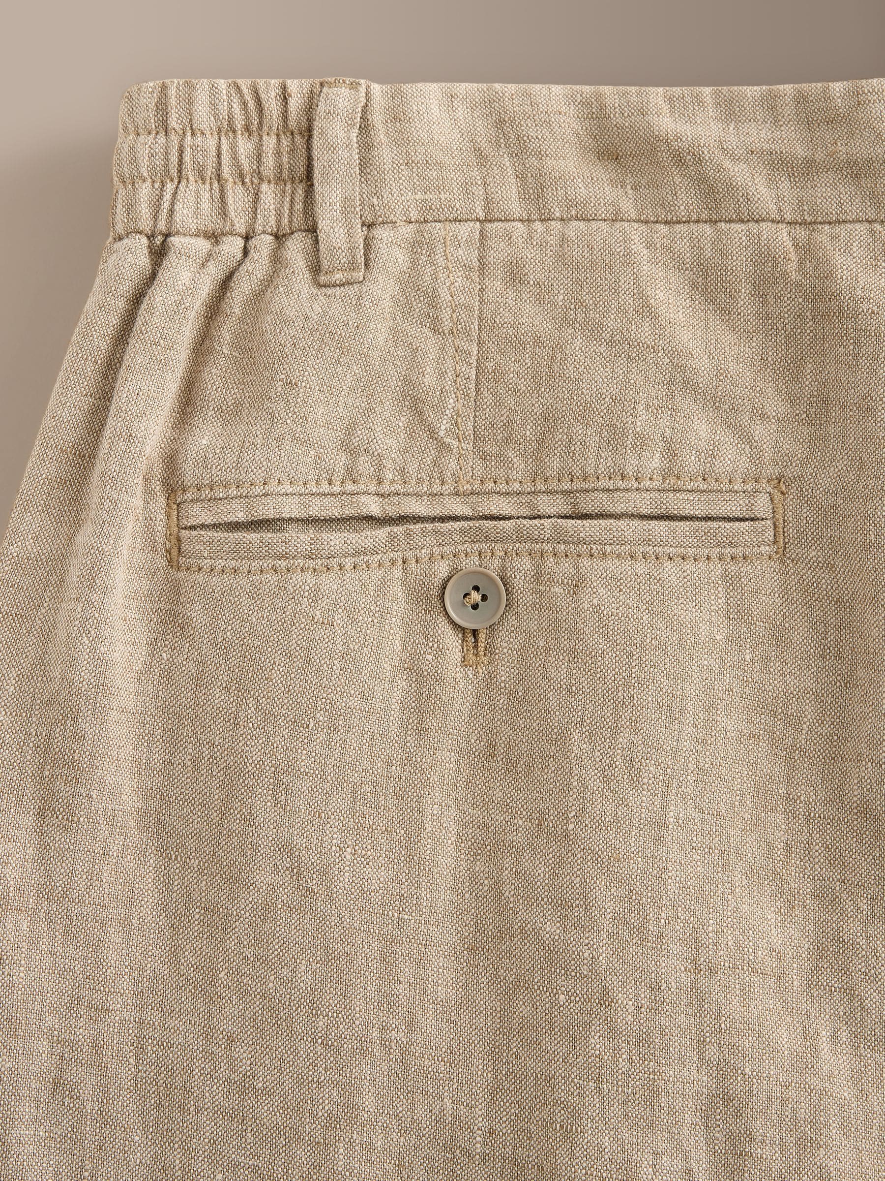 Buy Taupe Brown Regular Tapered Fit Signature 100% Linen Pleated