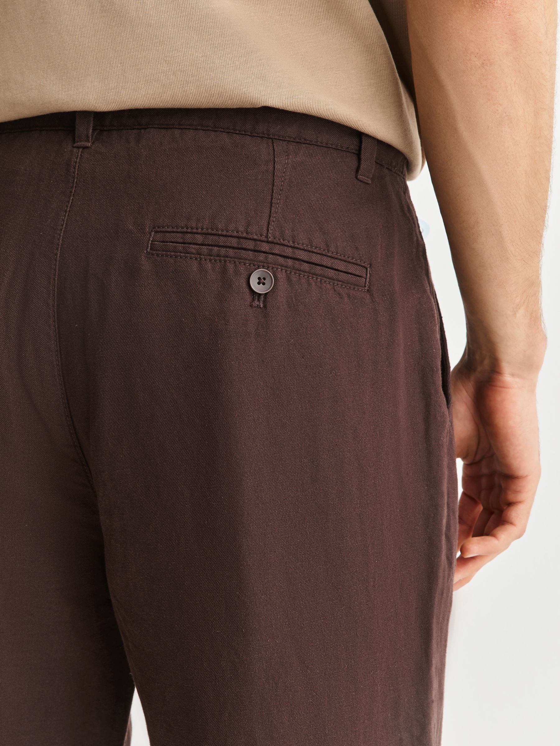Buy Burgundy Red Straight Fit Cotton Linen Blend Twill Chino