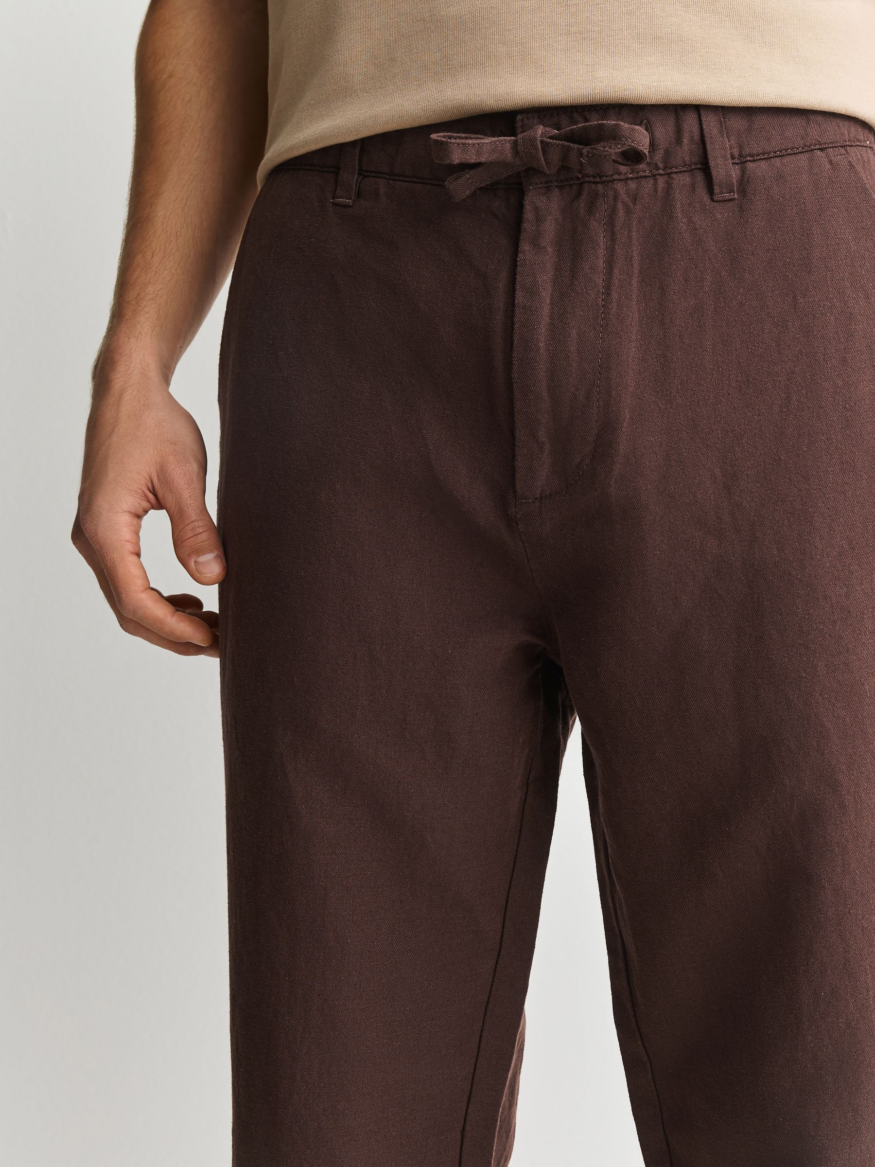 Buy Burgundy Red Straight Fit Cotton Linen Blend Twill Chino