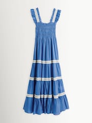 Rixo Ikat Writing Blue Aubrie Ikat Tiered Trim Midi Dress - Image 1 of 1