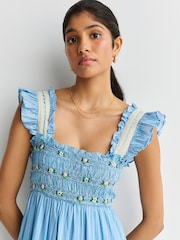 Rixo Ikat Writing Blue Aubrie Ikat Tiered Trim Midi Dress - Image 5 of 6