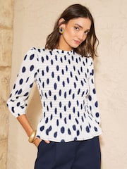 Love & Roses Ivory Spot Shirred 3/4 Sleeve Jersey Top - Image 1 of 4