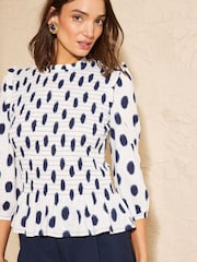 Love & Roses Ivory Spot Shirred 3/4 Sleeve Jersey Top - Image 3 of 4