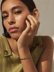 Gold Tone Waterproof Stainless Steel Semi-Precious Stone Paperclip Bracelet - Image 2 of 3