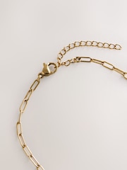 Gold Tone Waterproof Stainless Steel Semi-Precious Stone Paperclip Bracelet - Image 6 of 6