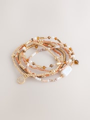 Champagne Gold Tone Beaded Stretch Bracelet Pack - Image 1 of 2