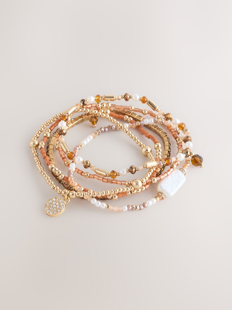 Champagne Gold Tone Beaded Stretch Bracelet Pack - Image 1 of 2
