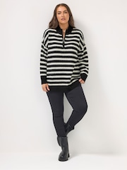 Yours Curve Black Quarter Zip Scallop Stripe Jumper - Image 2 of 6