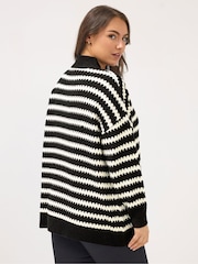 Yours Curve Black Quarter Zip Scallop Stripe Jumper - Image 4 of 6