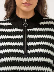 Yours Curve Black Quarter Zip Scallop Stripe Jumper - Image 5 of 6