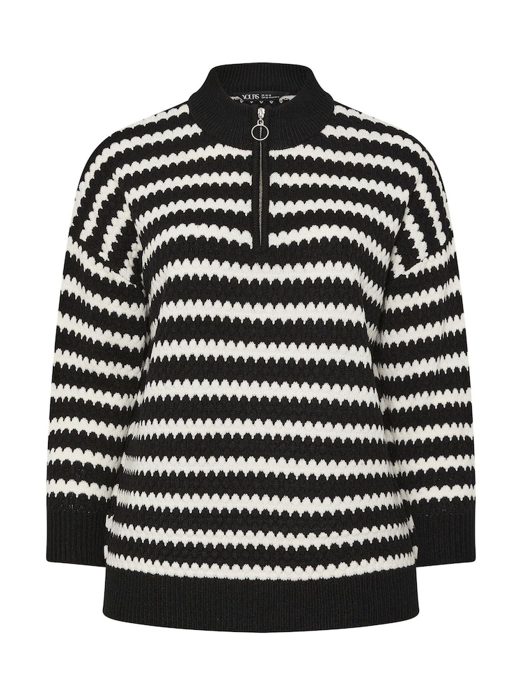 Yours Curve Black Quarter Zip Scallop Stripe Jumper - Image 6 of 6