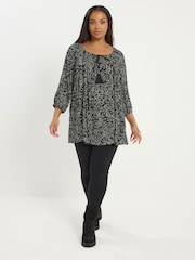 Yours Curve Black 3/4 Sleeve Boho Top - Image 2 of 5
