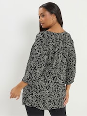 Yours Curve Black 3/4 Sleeve Boho Top - Image 3 of 5