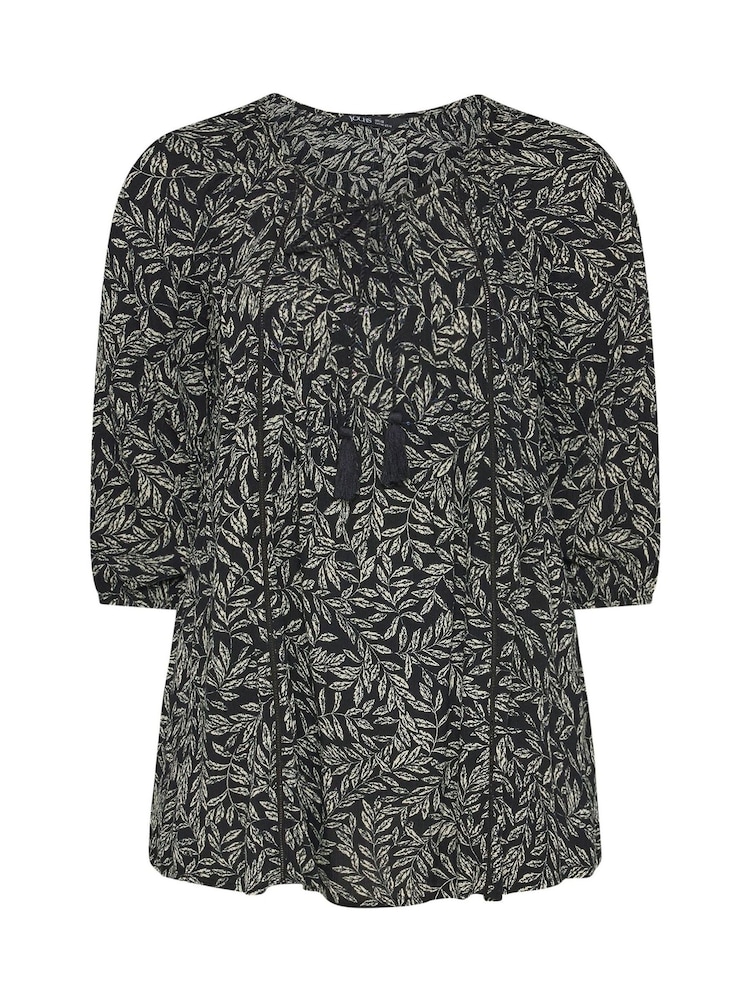 Yours Curve Black 3/4 Sleeve Boho Top - Image 5 of 5 Yours Curve Black 3/4 Sleeve Boho Top - Image 5 of 5