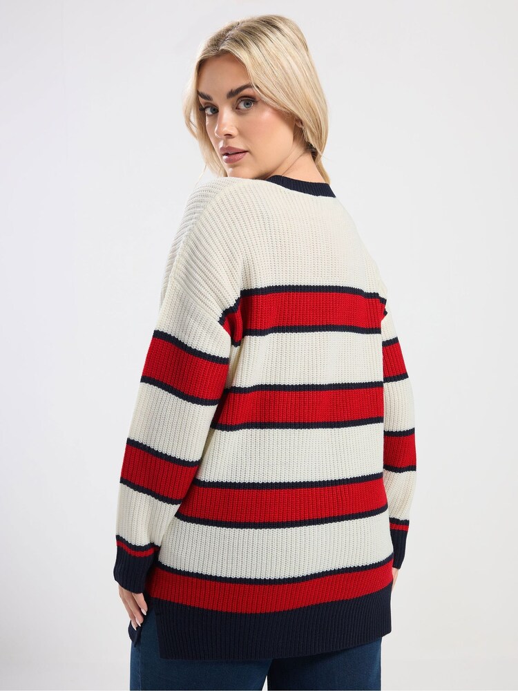 Yours Curve Red Drop Shoulder Stripe Jumper - Image 2 of 5 Yours Curve Red Drop Shoulder Stripe Jumper - Image 2 of 5