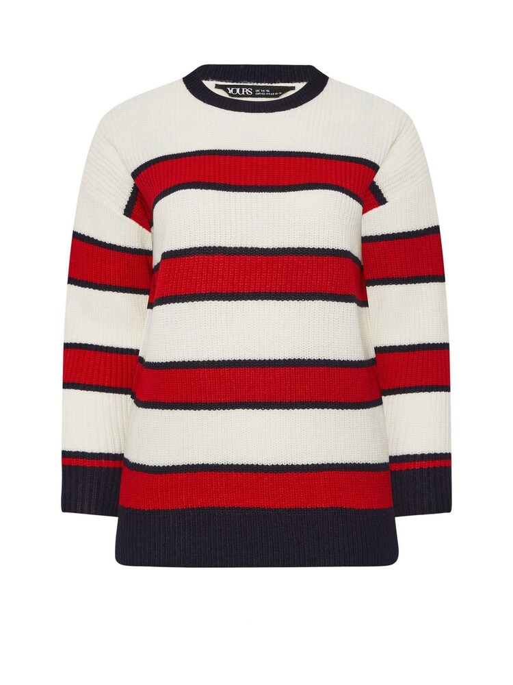 Yours Curve Red Drop Shoulder Stripe Jumper - Image 5 of 5 Yours Curve Red Drop Shoulder Stripe Jumper - Image 5 of 5