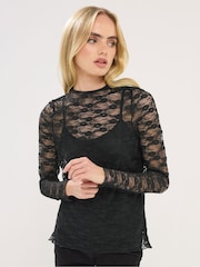 PixieGirl Petite Black Long Sleeve Lace Top - Image 1 of 5