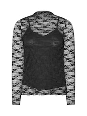 PixieGirl Petite Black Long Sleeve Lace Top - Image 5 of 5