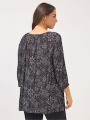 Yours Curve Chrome Black 3/4 Sleeve Boho Top - Image 3 of 5