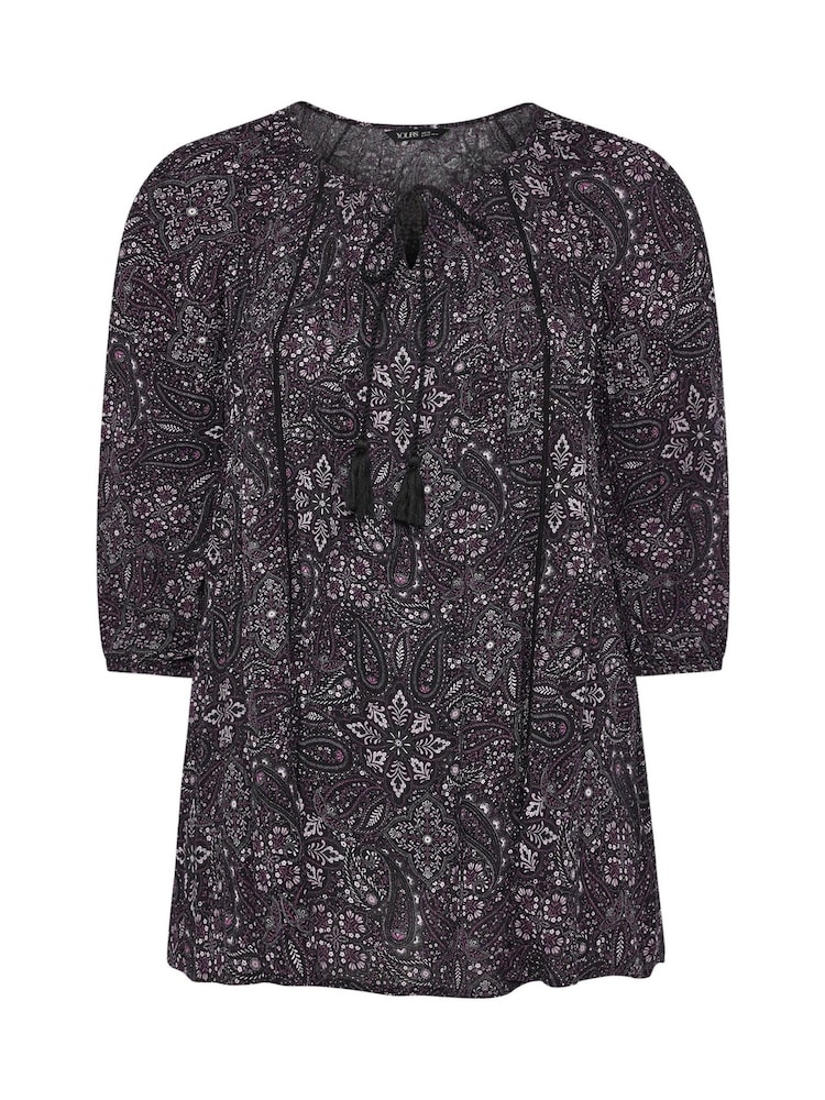 Yours Curve Chrome Black 3/4 Sleeve Boho Top - Image 5 of 5 Yours Curve Chrome Black 3/4 Sleeve Boho Top - Image 5 of 5