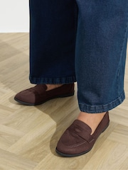 Yours Curve Brown Wide Fit Micro Suede Loafers - Image 1 of 5