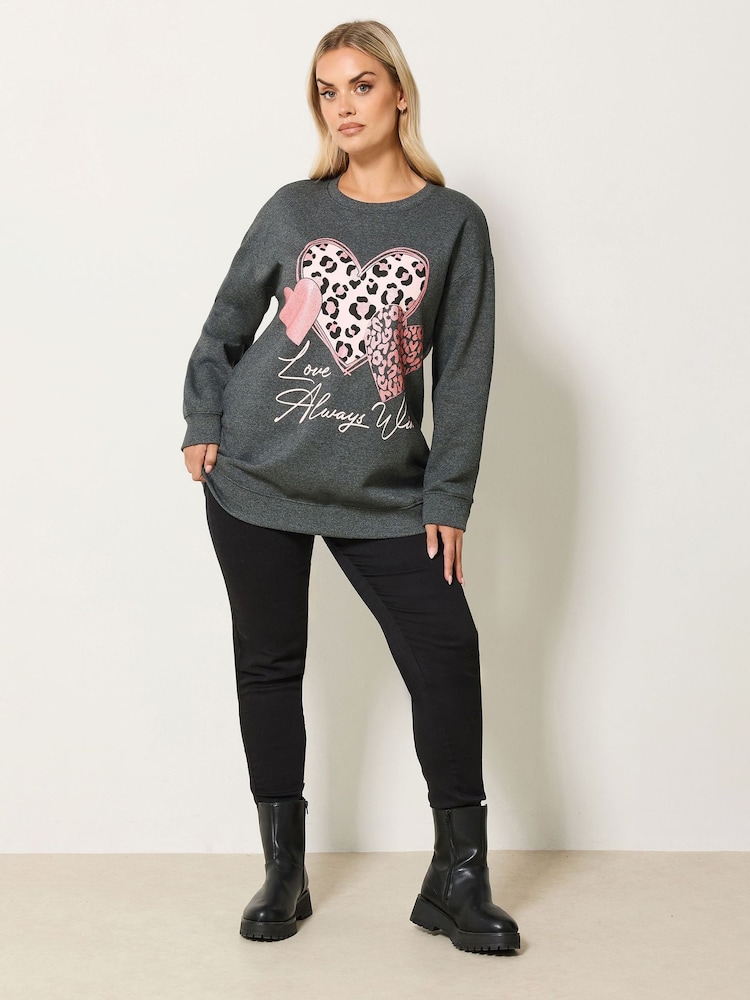 Yours Curve Grey Graphic Sweatshirt - Image 2 of 5 Yours Curve Grey Graphic Sweatshirt - Image 2 of 5